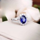 4 10ct Oval Cut Natural Blue Sapphire   Diamond 14k Real White Gold Wedding Ring