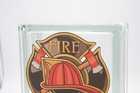 Fire Dept Glass Block Decor Firefighter Maltese Cross Helmet Axes Sign