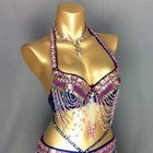 Sequins Beaded Belly Dance Costume Samba Rave Carnival Dance Top Bra 3 Colors