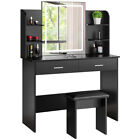 Makeup Dressing Table Vanity Set With 3-color Dimmable Lighted Mirror Stool