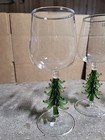 Green Christmas Tree Stem Clear Wine Glass Set Of 4 Hand Painted Goblets New 8   