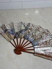 Japanese Folding Fan Gold Silver Cherry Blossom Bamboo Asian Wall Decor 18   