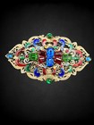 Antique Deco Neiger Brothers Czech Enamel Paste Glass Filigree Brooch C Clasp