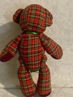 Handcrafted Tartan Plaid Stuffed Teddy Bear Holiday Red Green Accents Green Bow