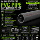 3 4  Schedule 80 Pvc Pipe   Gray   Custom Cut Lengths 4 -96    Pressure Rated