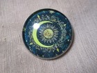 New Glass Dome Picture Button -- Large Yellow Lacy Crescent Moon - 30mm