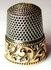 Antique Stern Bros  Gold Band Sterling Silver Thimble  Chased    acanthus Leaves   