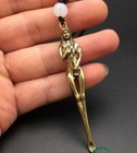 Chinese Art Bronze Carved Beauty Ear Pick Spoon Small Pendant Antique Keychain
