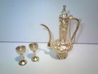 Vintage Heavy Brass High Detail Miniature Coffee   Tea Pot Goblets   Cook Pot