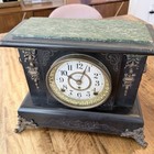 Victorian Antique Mantel Clock  Marble Grain Paint   Lions  Seth Thomas