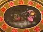 Vintage Hallmark Christmas Card Little Girl With Sleigh Full Of Gifts Unused Nos