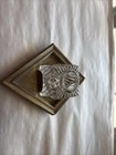 Antique Art Nouveau Ribbed Glass Ink Well With Brass Tray 