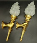 Large Pair Sconces Torches Hand Decor Louis Xvi Style - Bronze - French Antique