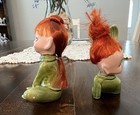 Vintage Napco Collection 50 s Girl Pixie Elf Figurine Green Ceramic W  Red Hair