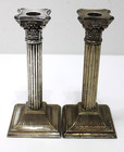 Antique English Silver Plate Pair Column Candle Stick Corinthian Neoclassical 8 