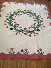 Beautiful Hand Appliqu  d Vintage Quilt Flower Hand Pieced  2