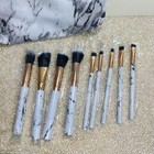 New 10 Pcs Kabuki Style Professional Makeup Brush Set Marble Color   Make Up Bag