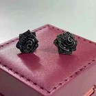 Rose Shape Stud Earring 2ct Round Lab Created Black Diamond Black Gold Pleted