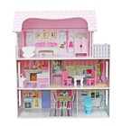 Large Wooden Doll House 3 Floors  5 Rooms With Furniture Accessories And Balcony