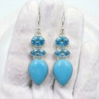 Sleeping Beauty Turquoise  Blue Topaz Earrings 925 Sterling Silver Dangle Gift