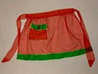 Vintage Christmas Apron Sheer Red Green Gold Rick Rack Trim Waist Half Tie