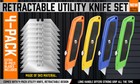 Horusdy 4pcs Box Cutter Utility Knife Aluminum Shell Retractable Extra 10 Blades