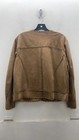 Womens Brown Suede Long Sleeve Crochet Detail Classic Button-front Jacket
