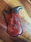 Vintage James W  Tufts Quadruple Silver Plate   Cranberry Glass Syrup Pitcher