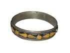 Rare   antique Moroccan Yellow Enamel Hand Crafted Silver Wide Bangle Bracelet