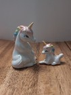 Vintage Unicorn Figurine Rainbow Hair Glazed Ceramic 5    3  Tall
