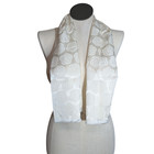 Vtg Vanette Creations White Tuxedo Scarf Floral Satin Fringed 18 x42  Formal