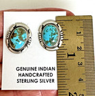 Turquoise Stud Earrings Navajo Native Sterling Silver 925 Signed 18mm By 22mm