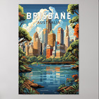 Brisbane Australia Travel Art Vintage Poster