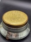 Vanity Powder Puff Music Box Silver Tone With Embossed Gold Tone Lid Vintage