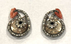 Crystal Rhinestone Carved Coral Leaf Paisley Shoe Clips Art Deco Vintage Euc