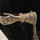 Vtg 40-50s Goldtone Detailed Cuff Ladies Hand Shaped Scarf Sweater Clip W Chain