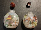 Pair 2 Chinese Painted Glass Snuff Bottle W  Stopper  Scenic Figures   Landscape