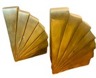 Vintage Mid Century Modern Solid Brass Fan Bookends Patina Rare Art Deco