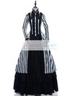 Victorian Gothic Steampunk Black Striped Cotton Dress Gown Cosplay Theater 175