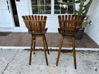 Lot Of 2 Mcm Bar Stools Arthur Umanoff Swivel Wood Mid Century