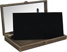 Wooden Knife Display Case  Tempered Glass  Black Velvet Mat  Metal Hinges  Brown