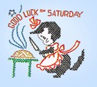 1950s Vintage Vogart Embroidery Transfer 178 Uncut Good Luck Kitten Tea Towels