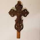Fleur De Lis Wall Cross Cast Iron Floral Leaves Ornate Rustic Victorian Style