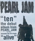 Pearl Jam Original 1992 Poster Advert Ten Eddie Vedder Uk Concert Tour Alive