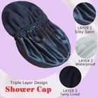 Shower Cap Reusable Waterproof  Terry Lined Caps For Women  Black 