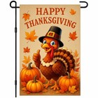 Happy Thanksgiving Garden Flag 12x18 Inch Double Sided Turkey Smiling Turkey