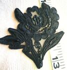 Applique Flower Beads Embroidered 3 1 4  Black Soutache Metallic Hand Sewn 2pcs