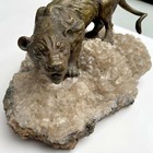 Old Antique Bronze African Lion On Large Quartz Crystal Rock 1920 s Very Rare