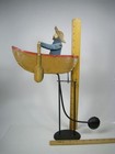 Vintage Authentic Models Kinetic Balancing Man Rowing Boat Metal Toy Rowboat