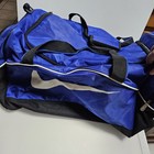 Nike Swoosh Duffle Gym Bag Blue black white Zip Closure Strap Loops 20 l
